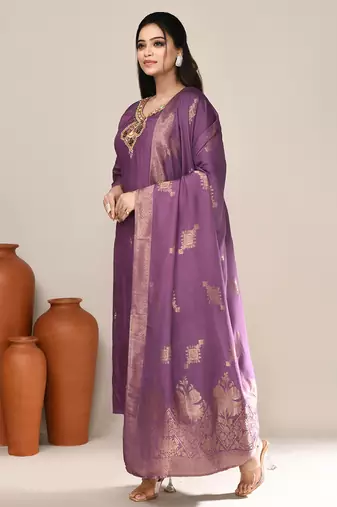 Purple art silk festive kurta set