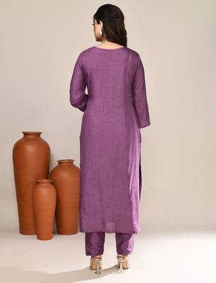 Purple art silk festive kurta set 3
