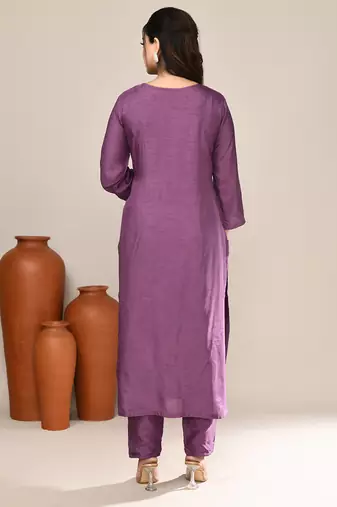Purple art silk festive kurta set