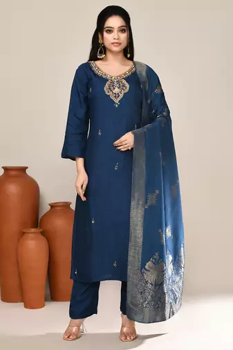 Blue art silk festive kurta set