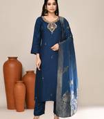 Blue art silk festive kurta set