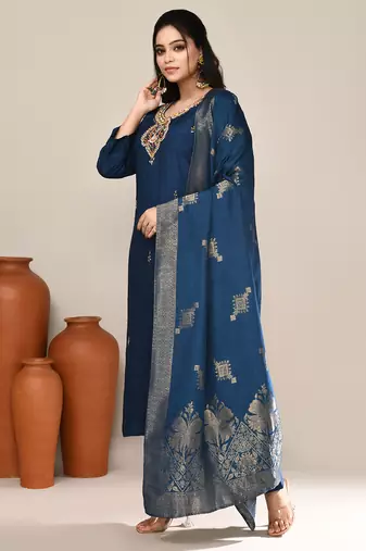 Blue art silk festive kurta set
