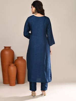 Blue art silk festive kurta set 3