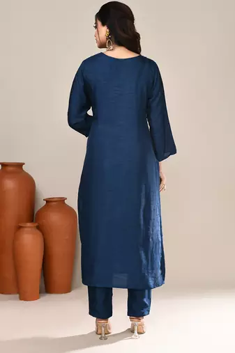 Blue art silk festive kurta set