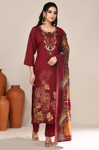 Maroon chanderi party wear kurta set