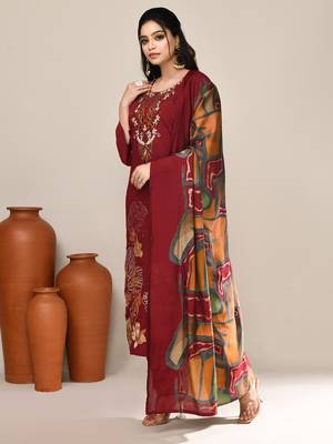 Maroon chanderi party wear kurta set 2