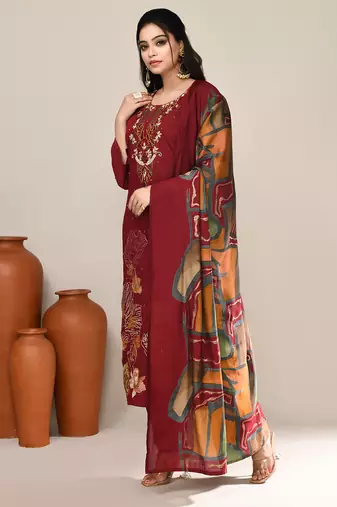 Maroon chanderi party wear kurta set