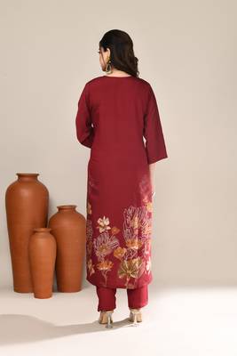 Maroon chanderi party wear kurta set 3