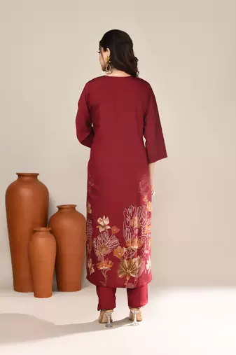 Maroon chanderi party wear kurta set