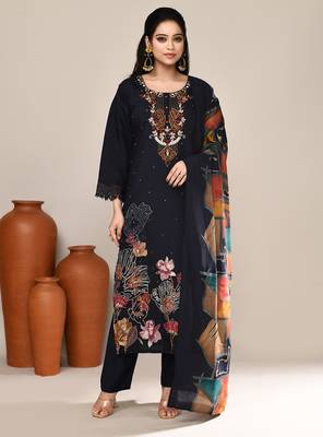 Navy blue chanderi party kurta 1