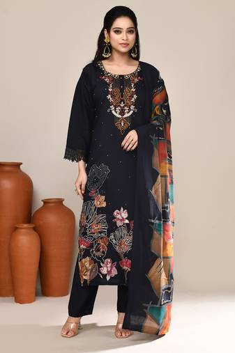 Navy blue chanderi party kurta