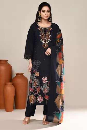 Navy blue chanderi party kurta