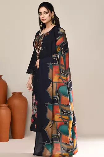 Navy blue chanderi party kurta
