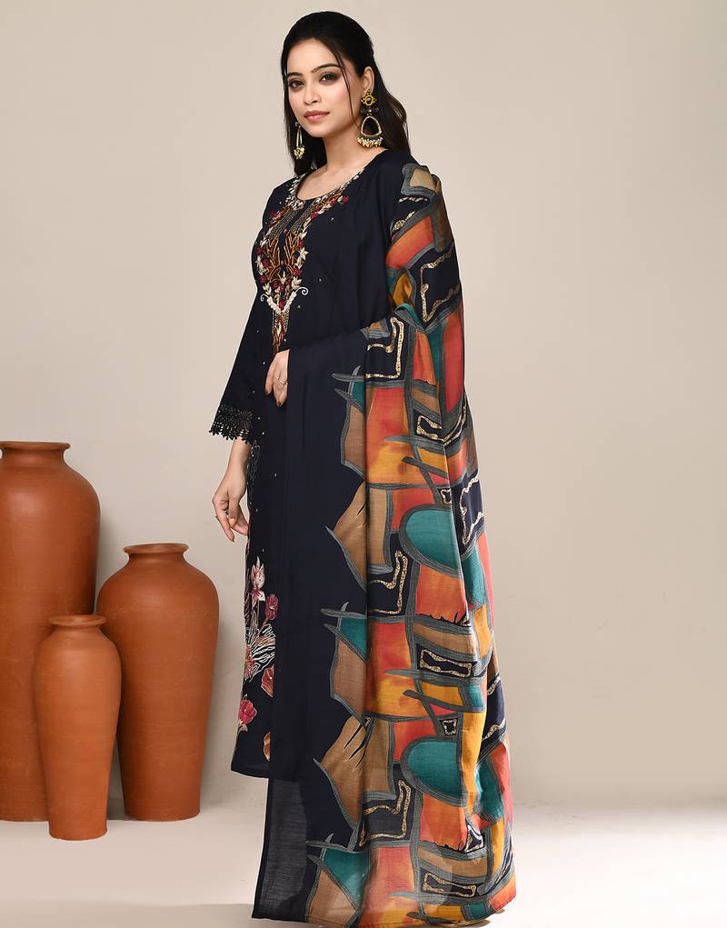Navy blue chanderi party kurta