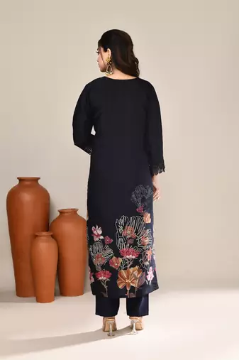 Navy blue chanderi party kurta