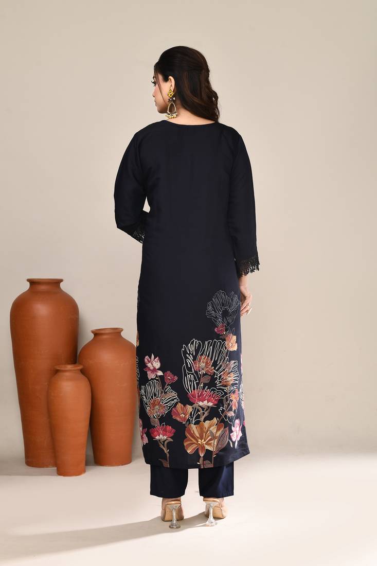Navy blue chanderi party kurta