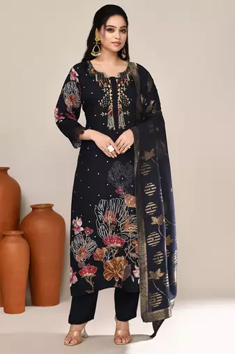 Navy blue chanderi festive kurta