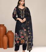 Navy blue chanderi festive kurta