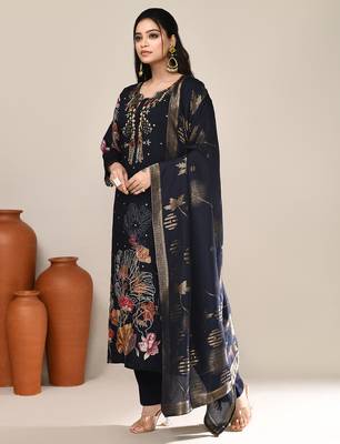 Navy blue chanderi festive kurta 2