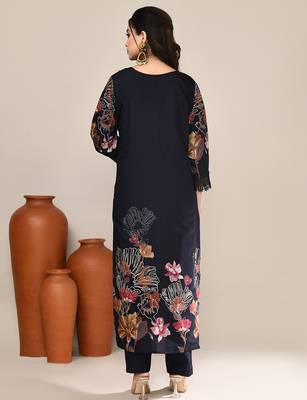 Navy blue chanderi festive kurta 3