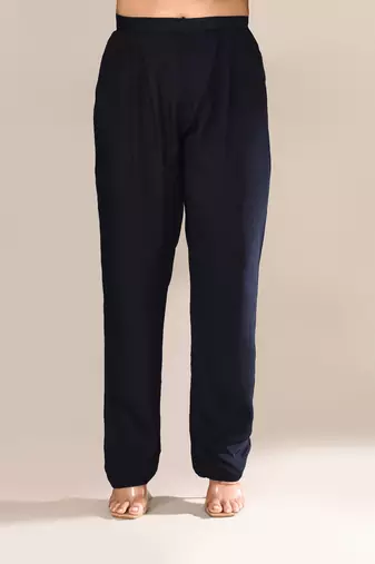 Navy blue chanderi festive kurta