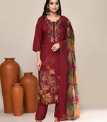 Maroon chanderi festive wear kurta set