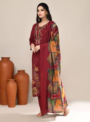 Maroon chanderi festive wear kurta set 2