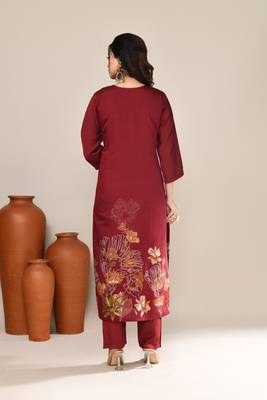 Maroon chanderi festive wear kurta set 3
