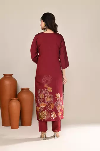Maroon chanderi festive wear kurta set