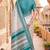 White & sky blue color pure soft silk blend zari weaving saree