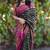 Navy blue zigzag floral print linen cotton saree