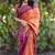 Orange zigzag floral print linen cotton saree