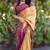 Yellow floral printed linen cotton saree with zigzag design