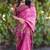 Pink zigzag floral print linen cotton saree