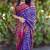 Blue floral printed linen cotton saree with pink blouse