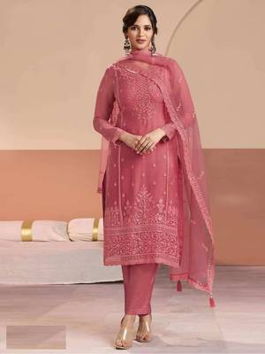 Rust chiffon georgette semi stitched wedding suits 1