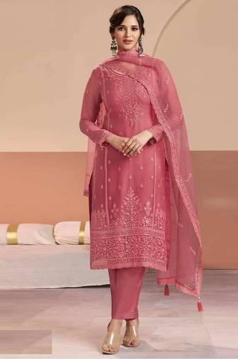 Rust chiffon georgette semi stitched wedding suits