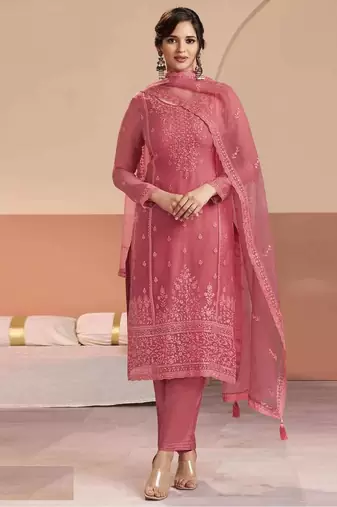 Rust chiffon georgette semi stitched wedding suits