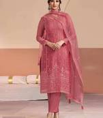 Rust chiffon georgette semi stitched wedding suits