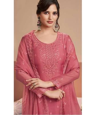 Rust chiffon georgette semi stitched wedding suits 2