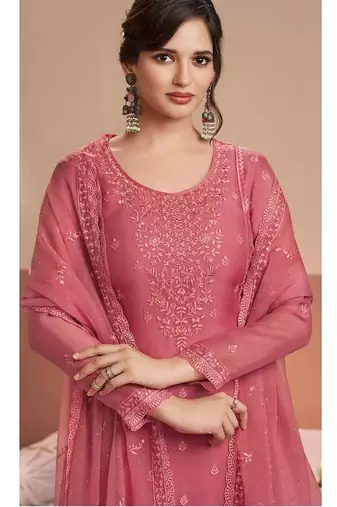Rust chiffon georgette semi stitched wedding suits