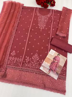 Rust chiffon georgette semi stitched wedding suits 3