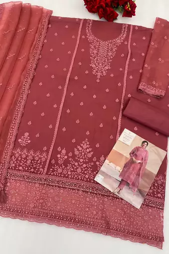 Rust chiffon georgette semi stitched wedding suits
