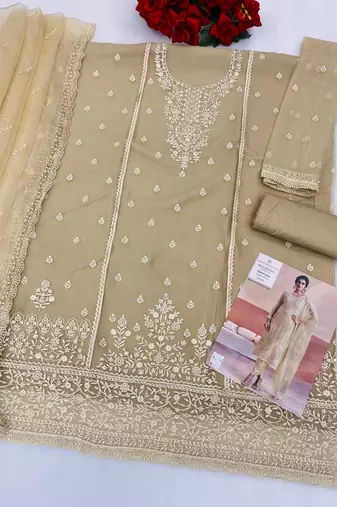 Cream chiffon georgette semi stitched wedding suits