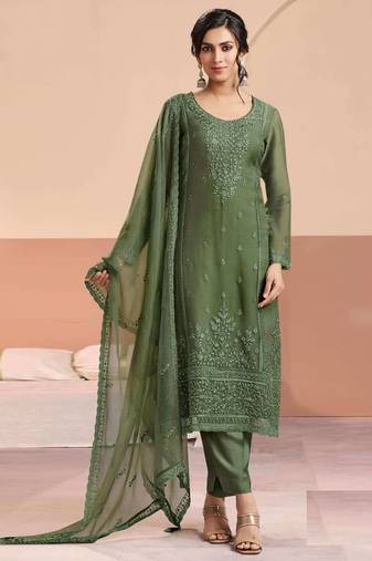 Green chiffon georgette semi stitched wedding suits