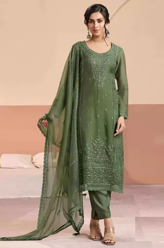Green chiffon georgette semi stitched wedding suits