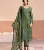 Green chiffon georgette semi stitched wedding suits