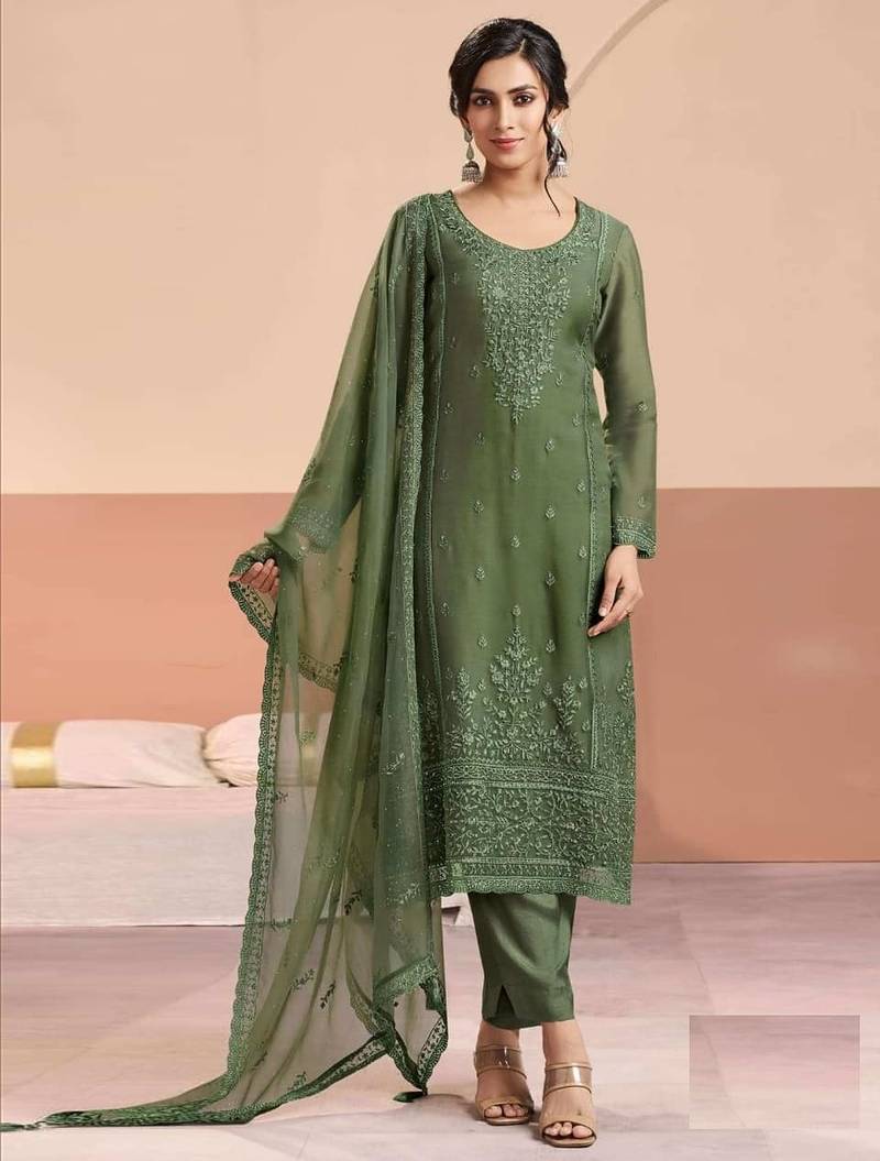 Green chiffon georgette semi stitched wedding suits