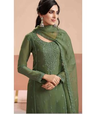Green chiffon georgette semi stitched wedding suits 2