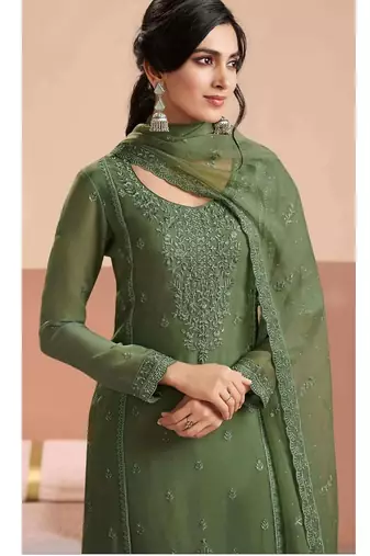 Green chiffon georgette semi stitched wedding suits
